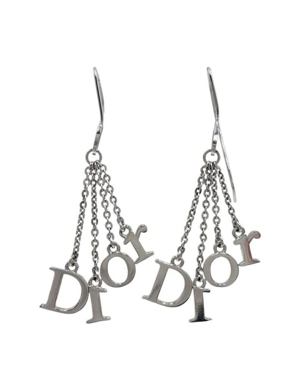 Dior Earrings Logo Silver Metal Chain